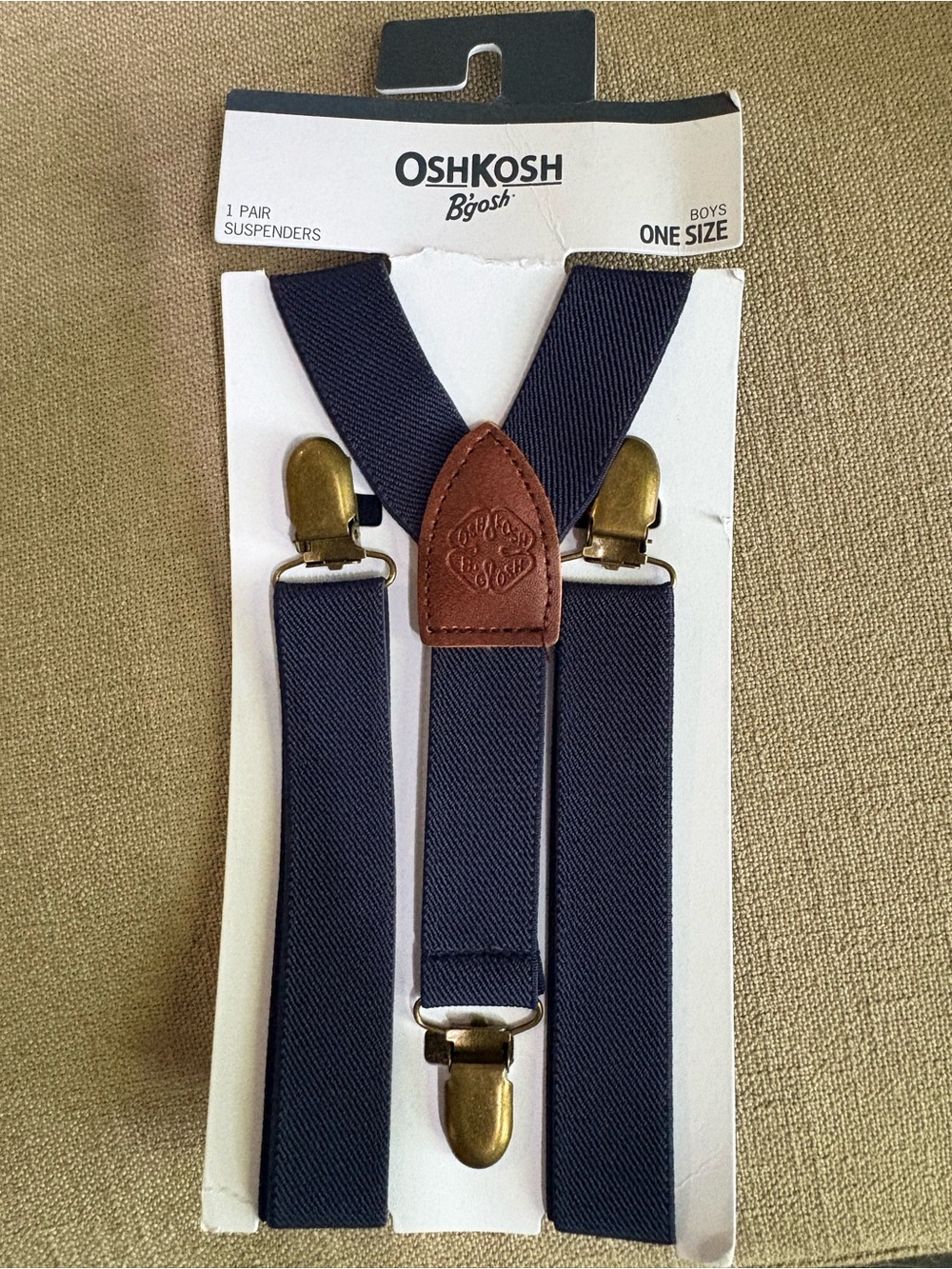 OshKosh B'gosh Navy Blue Boys Suspenders with Brown Leather Accents